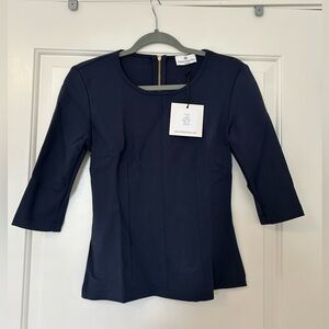 Chloe Kristyn Navy Ponte Three-Quarter Sleeve Crewneck Top